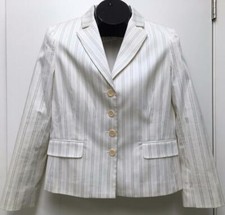 BCBG MAX AZRIA white stripes slate blue notch lapel blazer jacket M