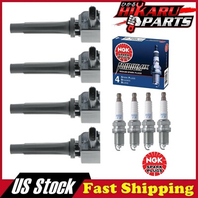 4x NGK Spark Plug & 4x Ignition Coil For Mazda 3 Sport 6 CX-3 MX-5 Miata L4 2.0L