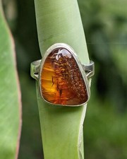 Baltic Cognac Amber Artisan Hand Made Sterling Silver Ring Sz6.5 .A5c
