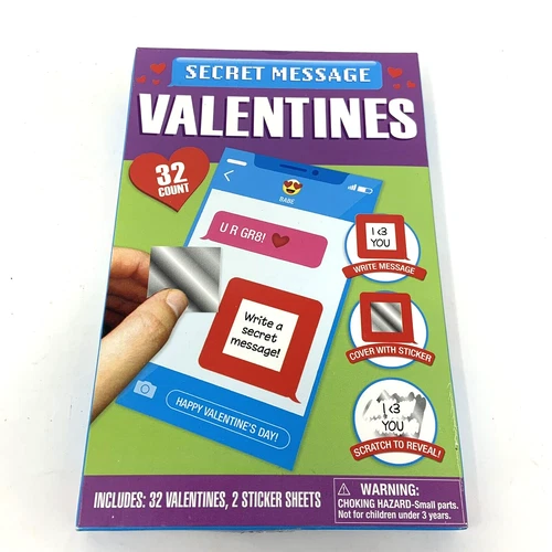 32 Secret Message Stickers Classroom Valentine Exchange Cards