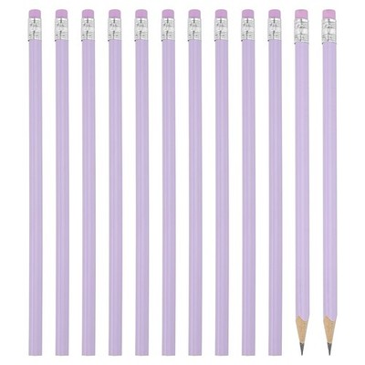Round Pencils, 12 Pack Triangle HB Graphite Pencil with Eraser, Purple