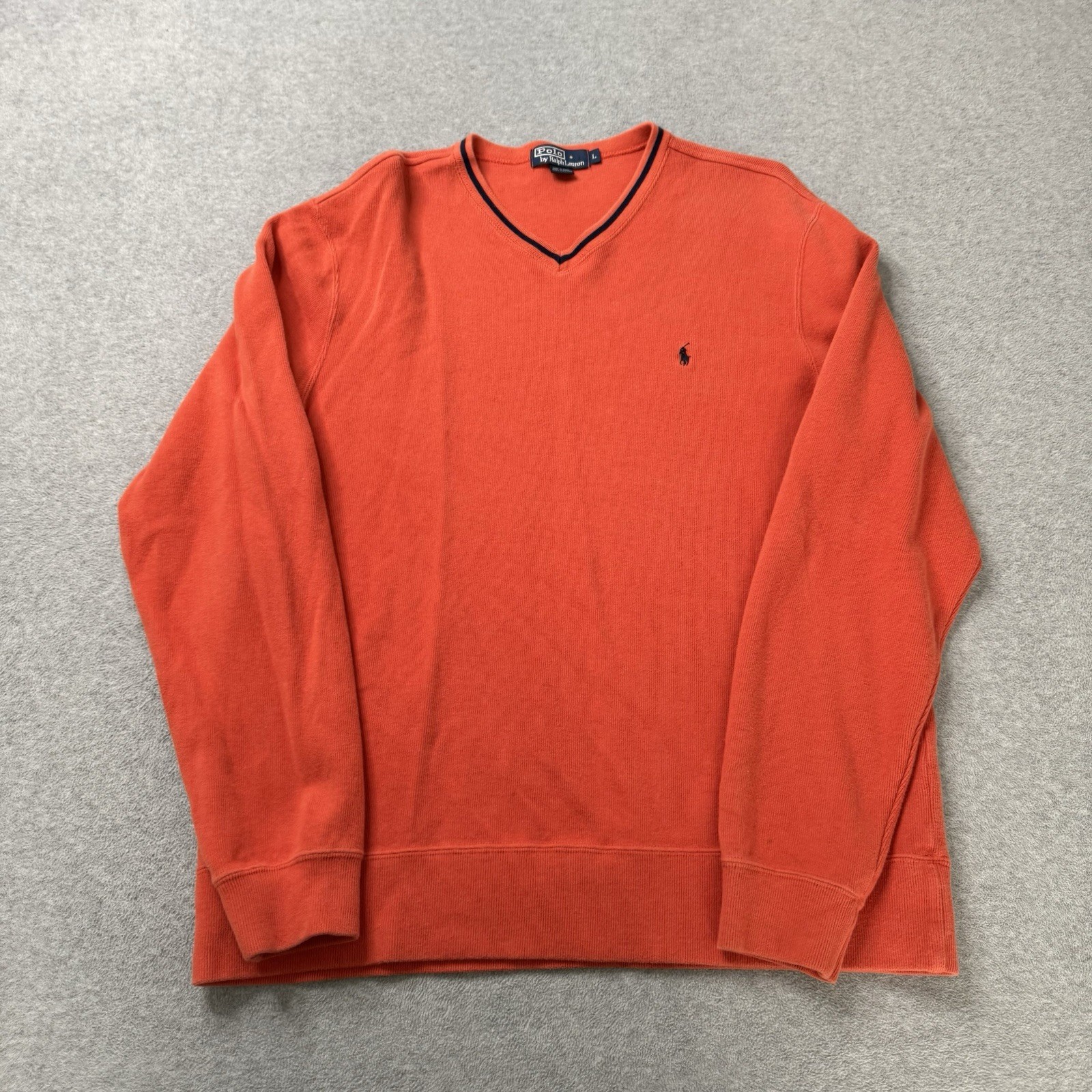 Polo Ralph Lauren Felpa Uomo Grande Arancione Cotone Pile Scollo V Preppy Pony