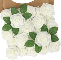 KüNstliche Blumen Rosen 25 StüCk Deko Fake Rosen Elfenbeinweiß FüR Hochzeit