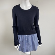 395 Veronica Beard Rocha Poplin Merino Wool Sweater XL Preppy Career Casual