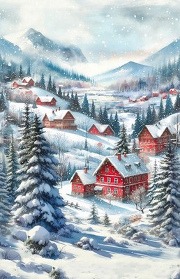 Snow Cozy Tidings ~ Holiday, Winter ~ Hoffman Fabric Panel ~ 28'' x 44''