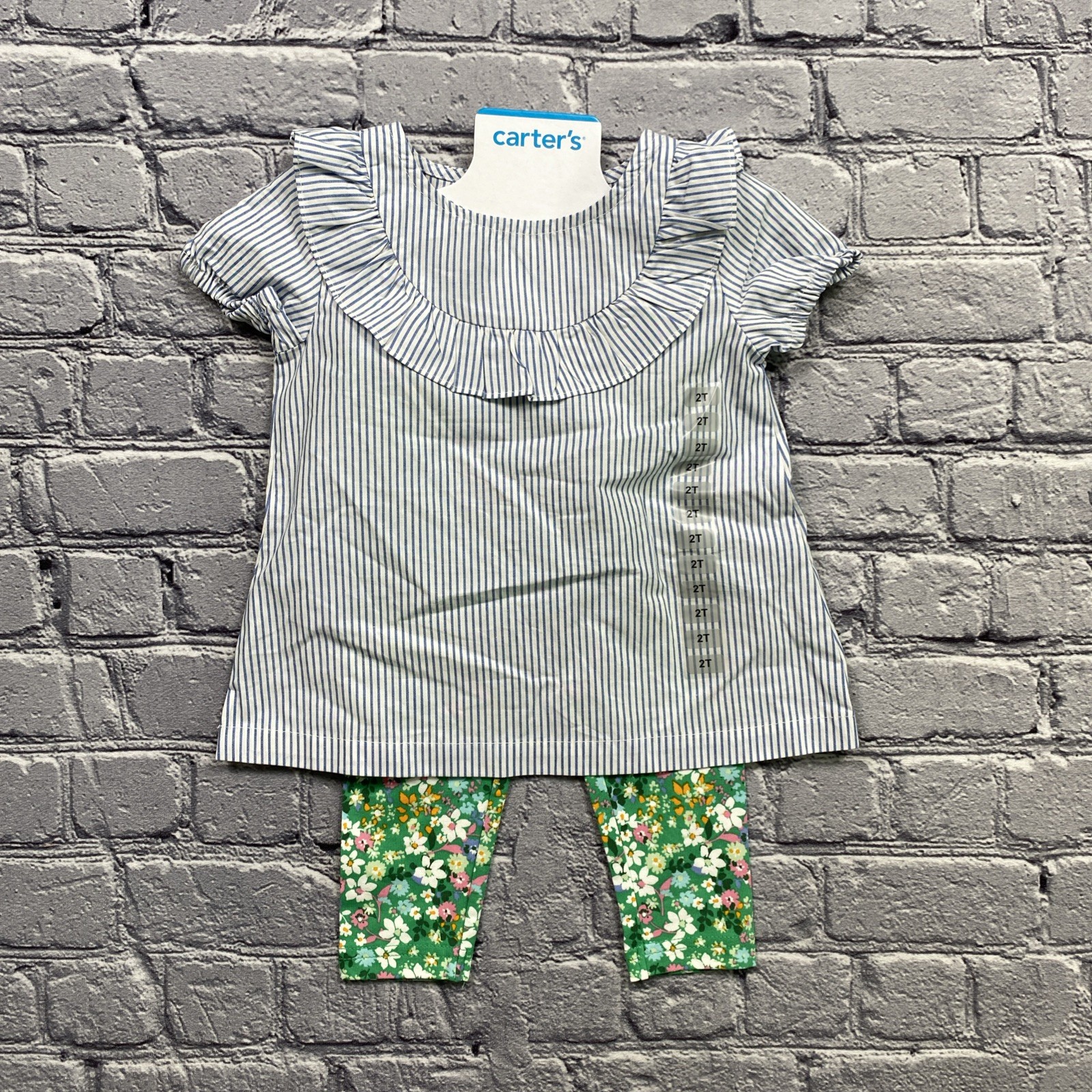 Carters Dress & Legging Set Girl’s 2T Floral Striped Boho Cottagecore - MSRP $30