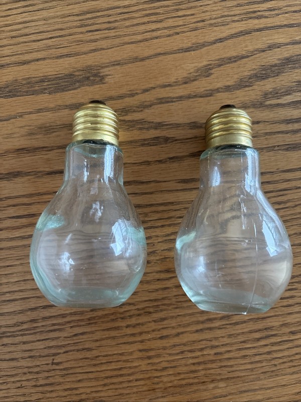 Lot Of 2 New Clear Glass 4.25in Lightbulb Fillable Craft Jars W/Gold Screw Cap