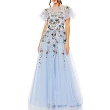 Mac Duggal Embellished Multi Color Flutter Sleeve A-Line Dress 20436 Sz 14