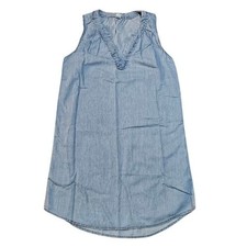 Old Navy Knee Length Shift Dress Women Small Blue Chambray V-Neck Sundress