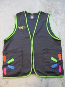 Walmart Associate Vest Mens Medium Gray Zip Front Pockets Neon Trim Uniform