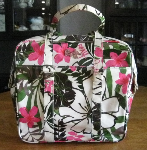 Roxy Weekender Carry On Bag Tropical Floral Coated Cotton Canvas PINK & GREEN