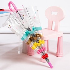 Pink Kids Transparent Umbrella With Auto Open Long Handle