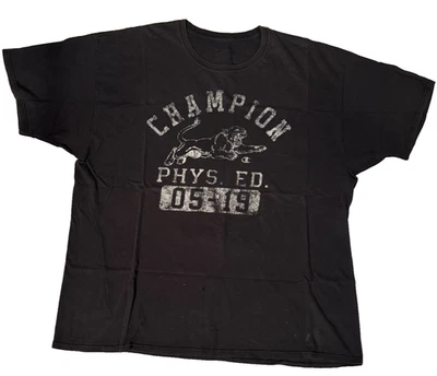 CAMISETA VINTAGE CHAMPION HOMBRE 2XL LEÓN NEGRO PHYS ED 05-19 DESGASTADO 51x30 - Imagen 1 de 4