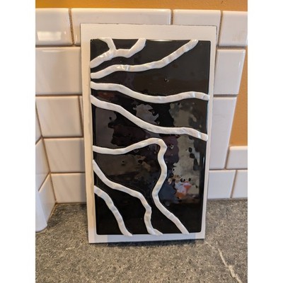 Modern Black White Abstract Wall Art Glass Plaque Decor