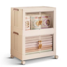 2-Tier Plastic Storage Bins with Lids & Wheels, 35 QT, Collapsible Closet Org...