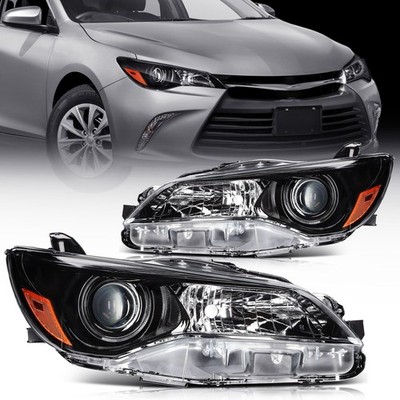 ECCPP Headlights Assembly For Toyota Camry 2.5L 3.5L 2015-2017 Pair Black Amber