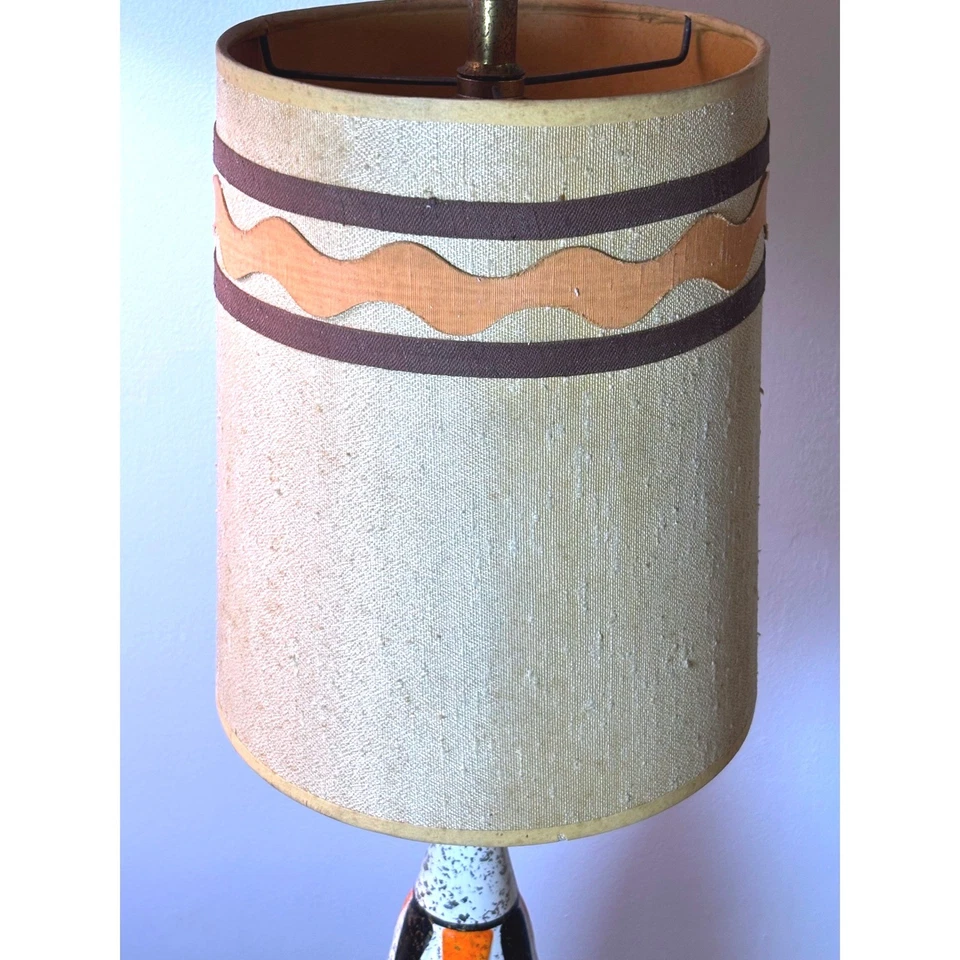 Современная керамическая настольная лампа середины века оранжевая черная алмазная глазурь MCM ретро - Изображение 2 из 4