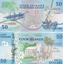 Cook Islands 1992 $50 Dollars UNC P-10 AAA PREFIX