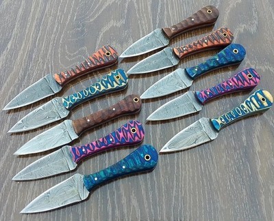 LOT 50PCS DAMASCUS 6'' FULL TANG DAGGER KNIVES WOODEN HANDLE | LEATHER SHEATHS