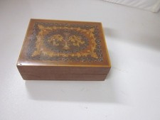 wooden storage musical box brown old used music not working one leg missing