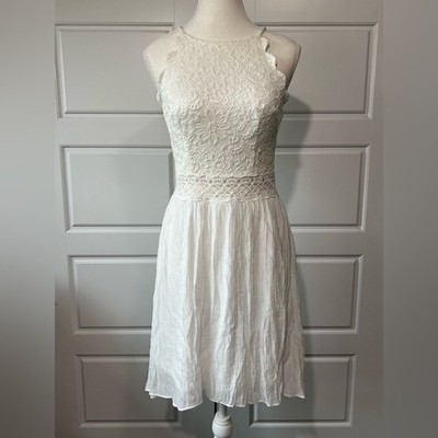 bcx white lace dress BCX Womens Juniors Lace Hi-Low Fit & Flare Dress White 7