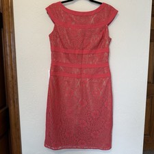 Adrianna Papell Women’s 12 Coral Pink Lace Overlay Cap Sleeve Cocktail Dress