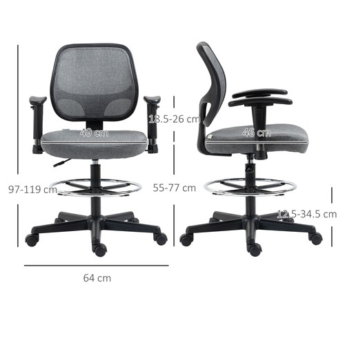 Ergonomic Drafting Chair Tall Office Stand Desk Chair with Foot Ring, Arm, Wheel - Picture 2 of 11