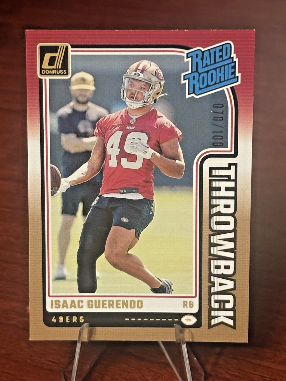 2024 Donruss #34 Isaac Guerendo Rated Rookie Throwback RC 49ers #'d /100
