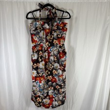 Hitherto Anthropologie Dress Women's 14 Blue Red Floral Zip Back Sleeveless Tie