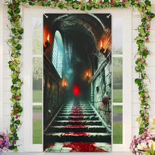 Halloween Door Cover Haunted Castle 35X71 Inch Polyester