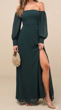 Lulus Feel The Romance Emerald Green Off-the-Shoulder Maxi Dress Size L