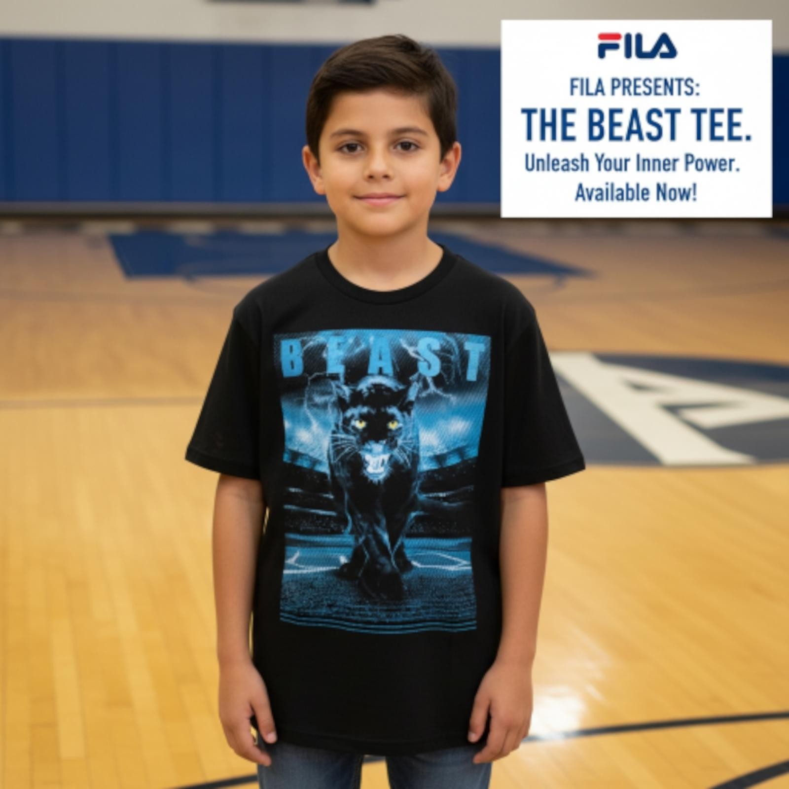 FILA Beast Tee Boys' Graphic T-Shirt Black Size XL