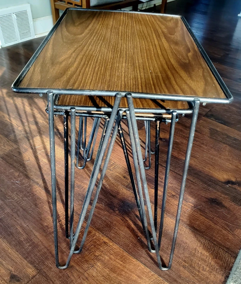 Vintage Mid-Century Modern Nesting Tables (3) w/ Metal Hairpin Legs ~ Authentic - Image 4 of 4