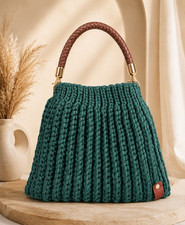Handmade Crochet Handbag Forest Green Top Handle Purse Artisanal Women  s Bag