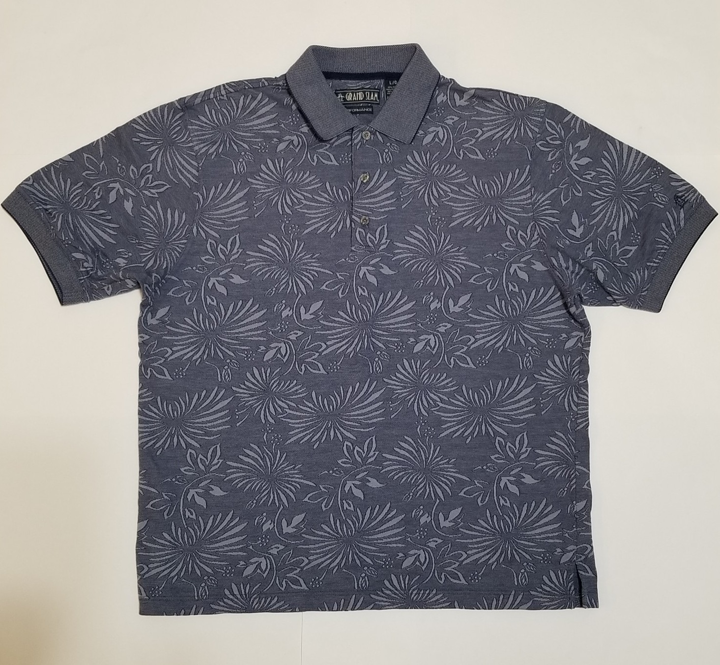 Vintage Grand Slam Performance Knit Polo Shirt Mens Large Blue Floral