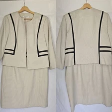 Kasper Dress Jacket Set Jacquard Sheath Textured Pebble Cream Black 16 Petite 16