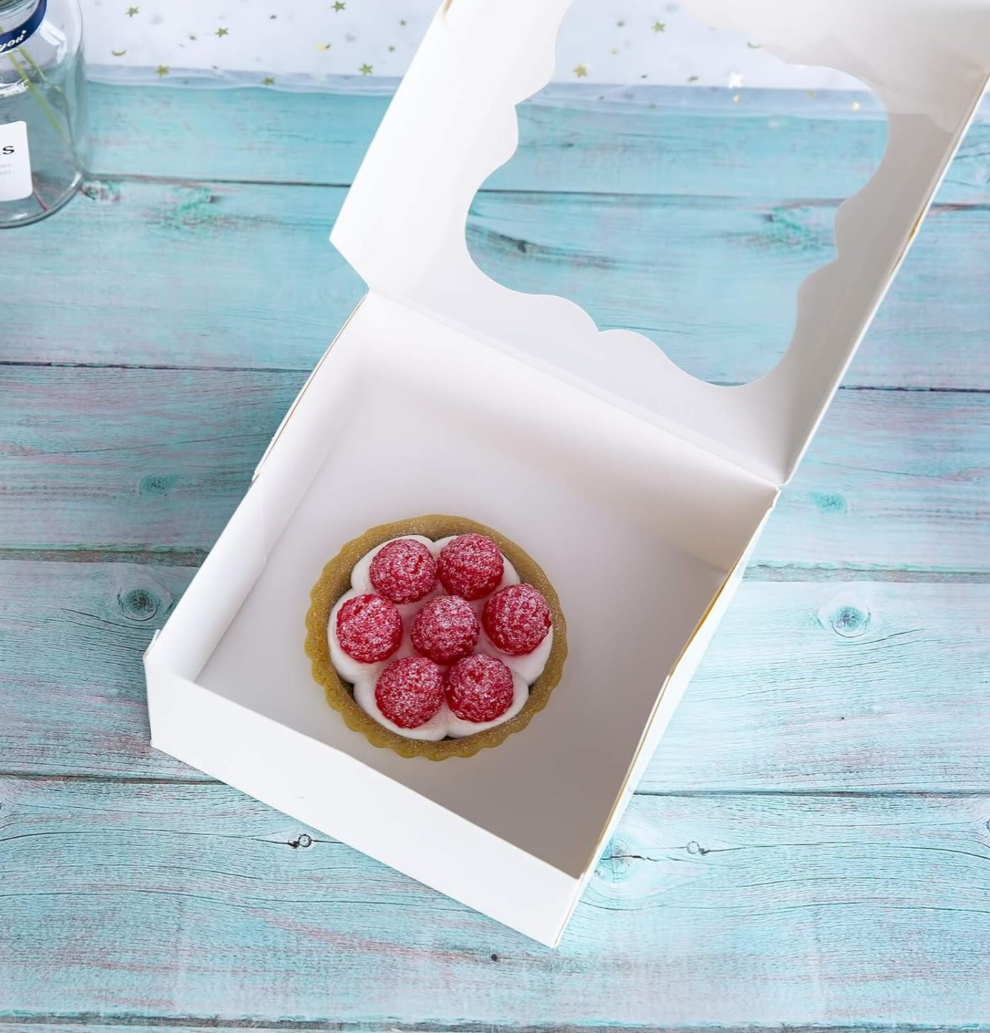 15 Pcs White 7"" Small Bakery Boxes Pie & Cookie Box w Clear PVC Window Kraft Box
