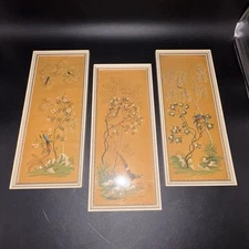 Vtg Set of 3 Oriental Bird Prints Faux Bamboo Frames 19” by 9” Cape Craftsman