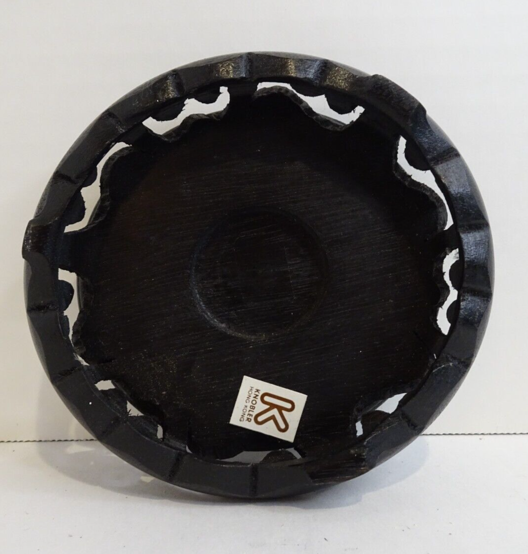 Chinese Asian Carved Wood Round Base 3 3/8