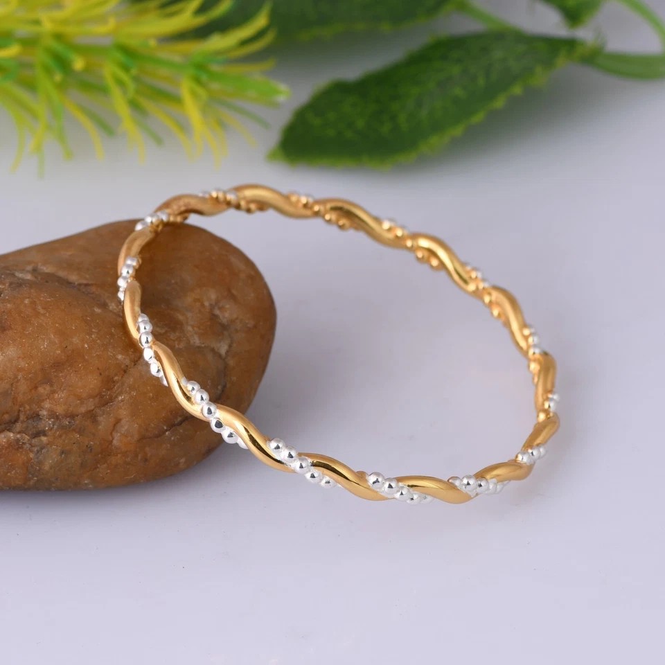 Двухцветный витой браслет из чистого серебра с золотой и серебряной проволокой - Изображение 3 из 4