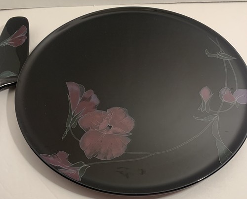 SALE MIKASA TANGO 12 1/4" CAKE PLATE PLATTER BLACK FLORAL With Server - Picture 18 of 23