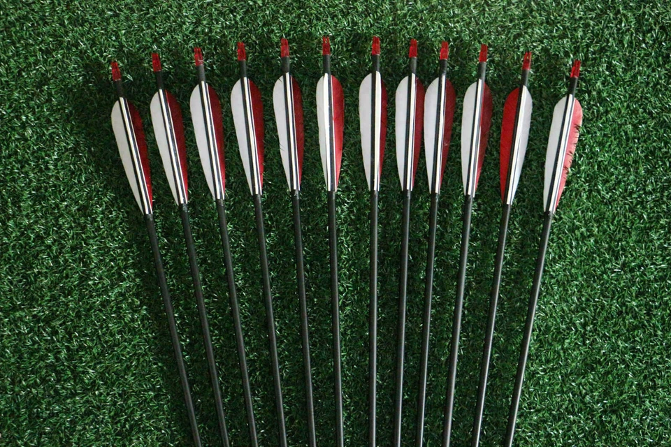12pcs Handmade Hunting 33" Carbon Arrow True Feather Screw Field Point Spine 500 - Image 2 of 4