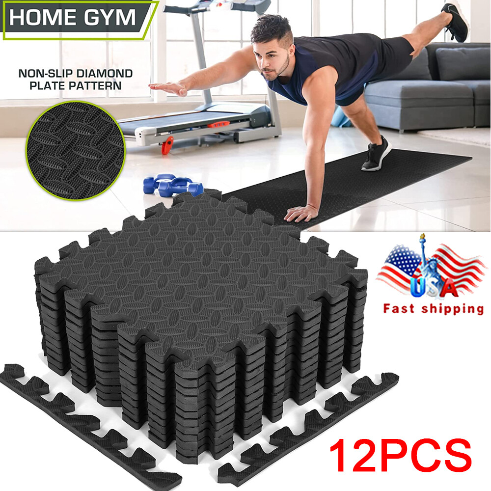 12 Pieces Puzzle Exercise Floor Mats Workout Gym Equipment Mat Black eBay