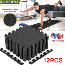 12Pcs Black Puzzle Exercise Mat EVA Foam Mat Floor Tiles Gym Interlocking 12Sq