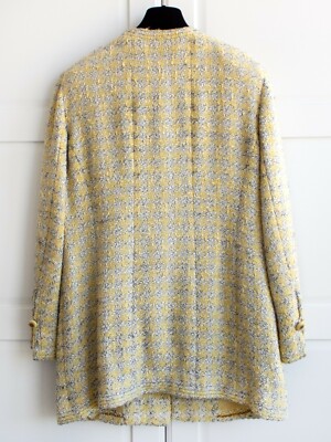 Iconic Chanel Vintage Spring 1993 Yellow Gray Houndstooth