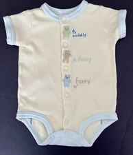 Infant UNISEX 0-3 Carters Vintage Classics Cotton Yellow/Aqua Snap BEAR Bodysuit