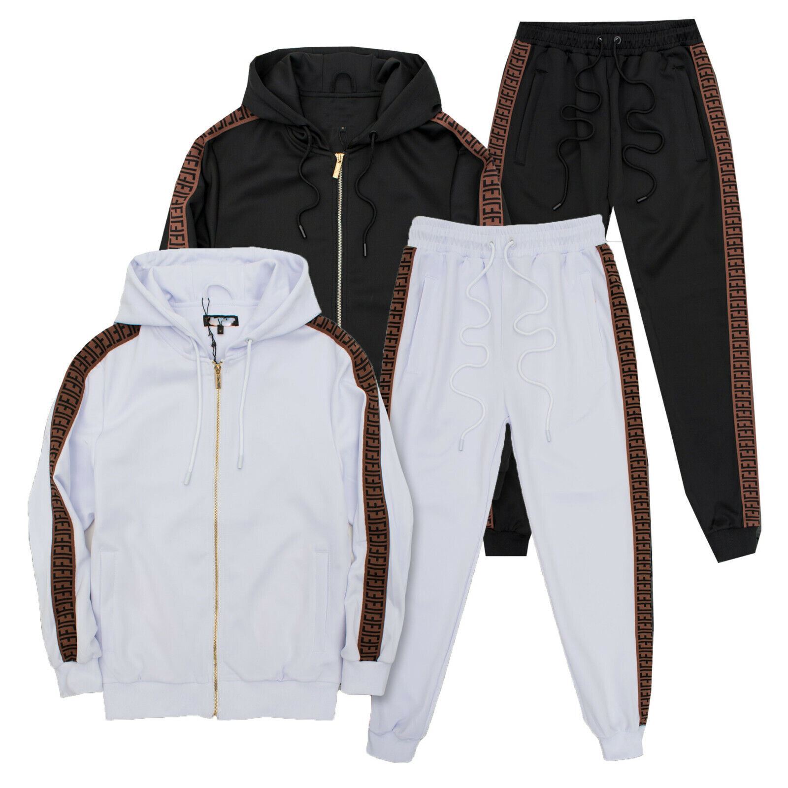 Hoodie Designer Italian Jacket Tracksuit Set Mens Jogger Stripe Stretch Zip Up-image