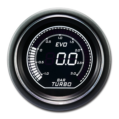EVO 52mm 2-1/16'' Digital Turbo Boost Gauge -1 ~ 3 BAR White & Green LCD