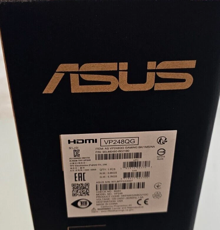 New ASUS VP248QG 24" TN 75Hz HD Gaming Monitor, 16:9, FreeSync, 1ms, HDMI/VGA/DP - Image 3 of 3