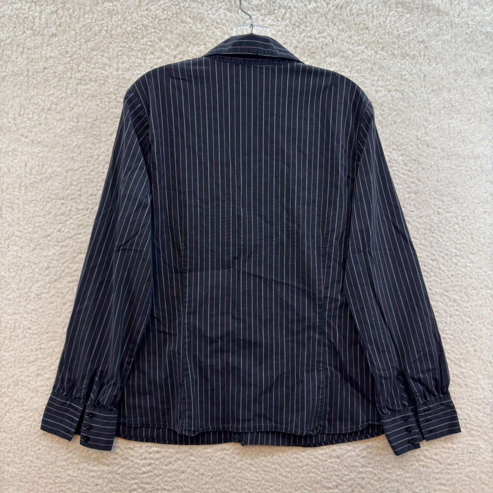 Y2K Vintage Button Up Top Blouse XL Black Pinstripe Corpcore Office Fairy Grunge - Image 3 of 4